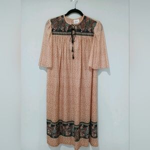 Vintage 70's Prairie Midi Dress Boho Cottagecore Floral Flowy Tent S/M
